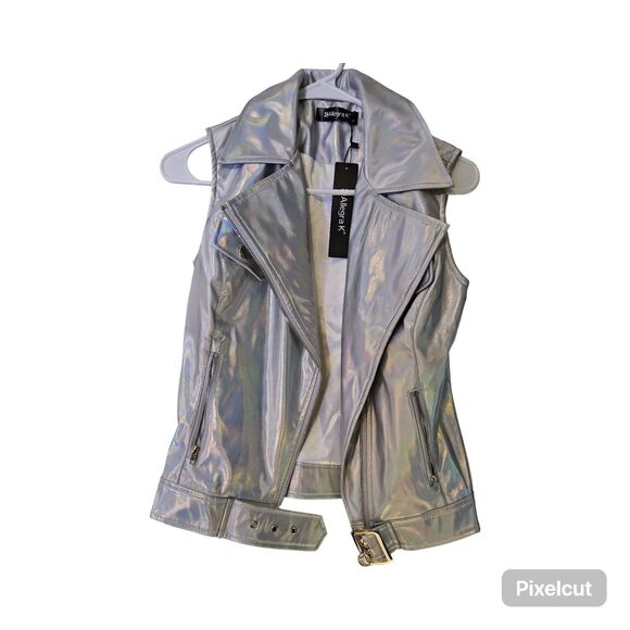 Allegra K XS Faux Leather Lopel Moto Biker Sleeveless Vest - Picture 3 of 9